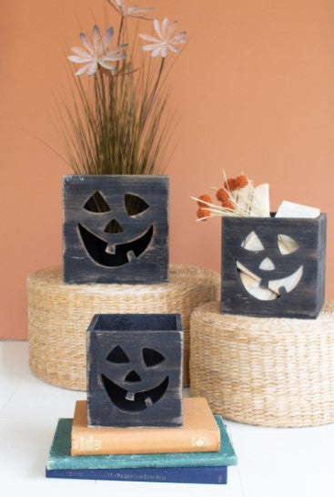 Wooden Jack O'Lantern Boxes S/3