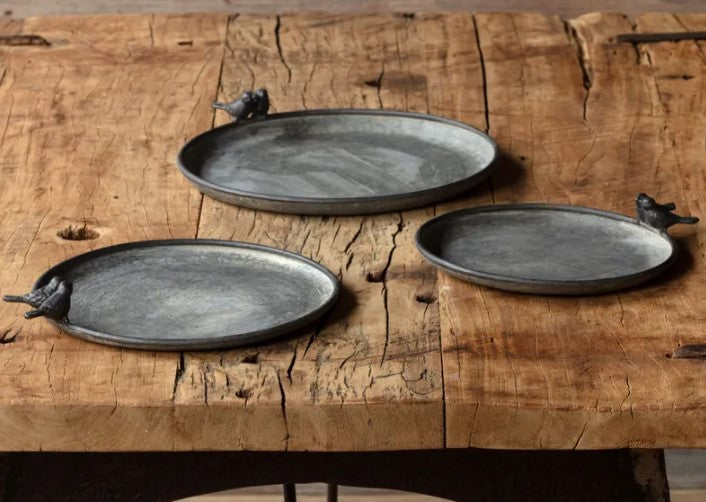 Little Bird Round Metal Trays, S/3