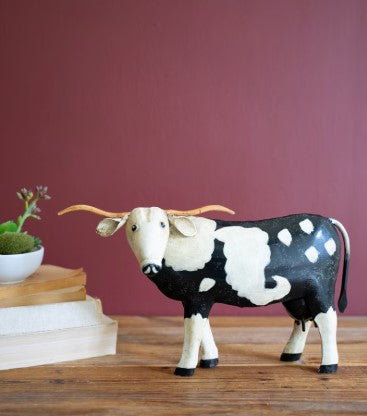 Painted Metal Black and White Steer