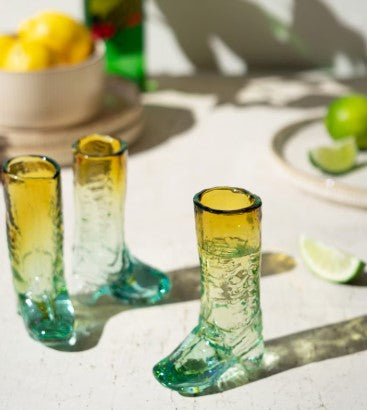 Recycled Glass Boot Shot Glass Blue and Amber