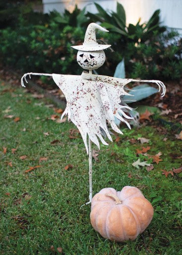 Rustic White Metal Scarecrow Yard Stake