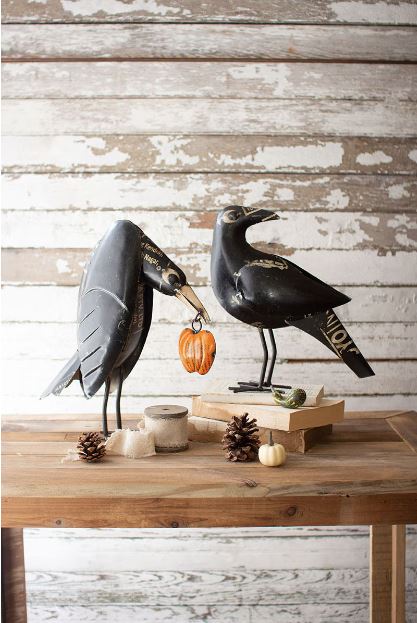 Recycled Iron Crows Holding a Pumpkin