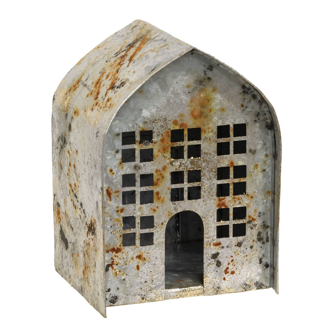 Distressed Rusty Metal Tealight Barn
