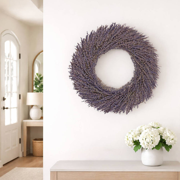 Real Preserved Dried Lavender Decorative Wreath in Purple