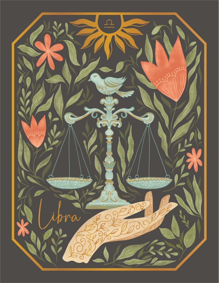 The Libra Zodiac Garden Gold Foil Greeting Card