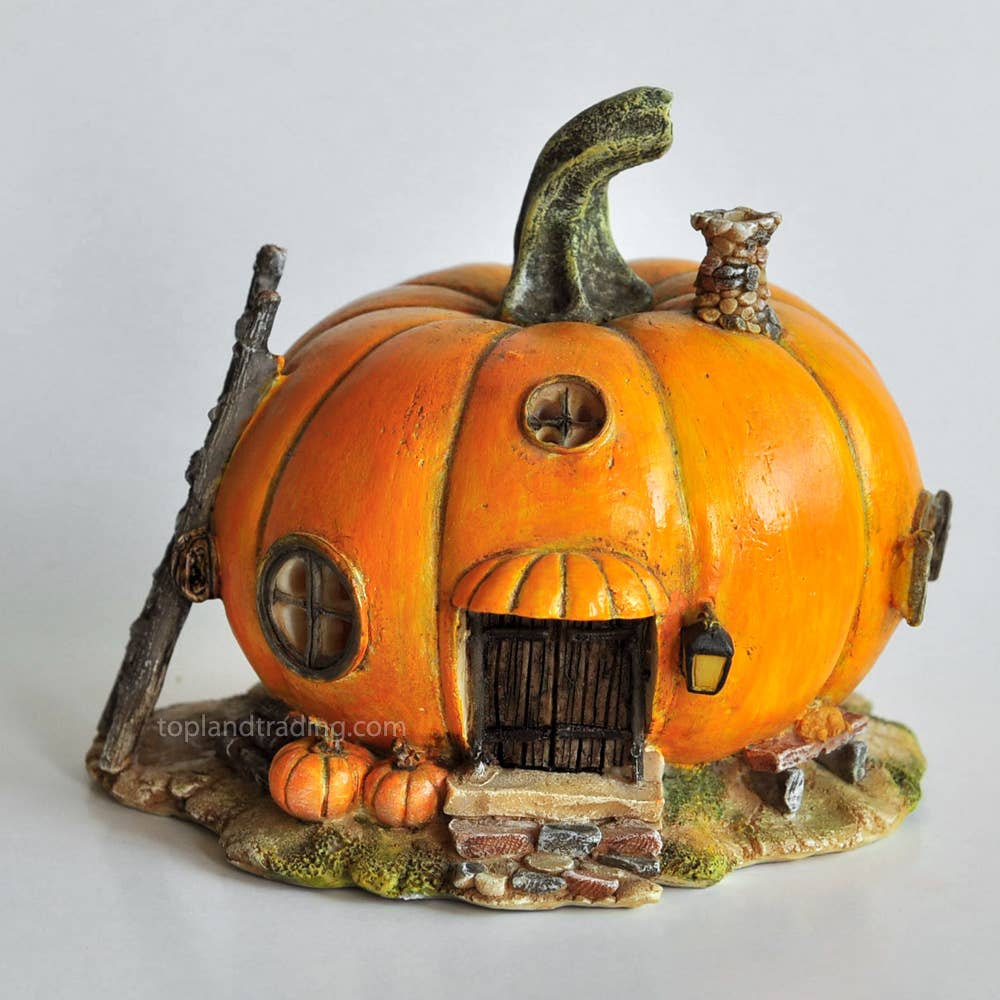 Orange Pumpkin Fairy House w/ Ladder