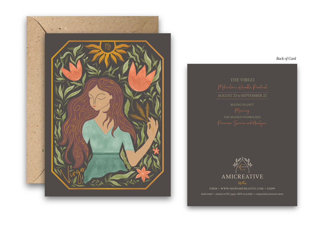 The Virgo Zodiac Garden Gold Foil Greeting Card