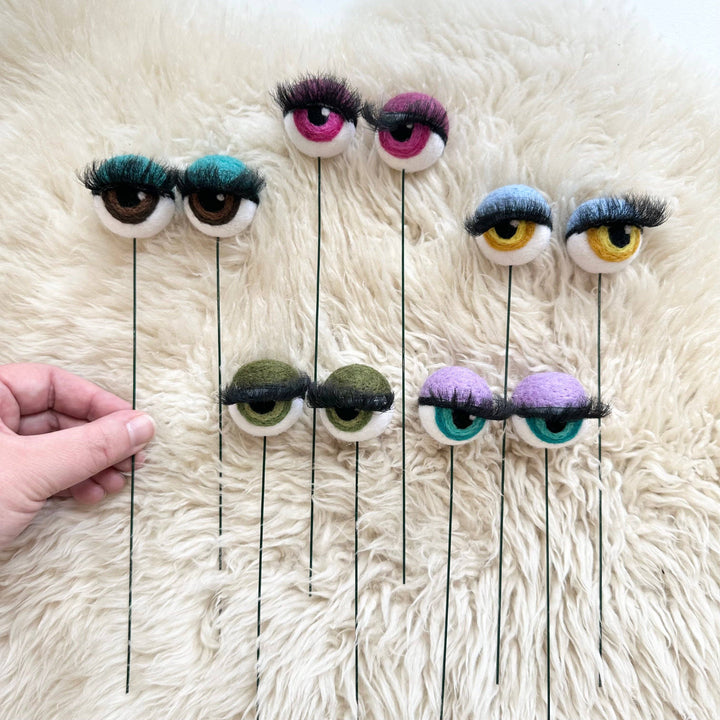 Felted Wool Planter Eyeballs with Eyelashes 