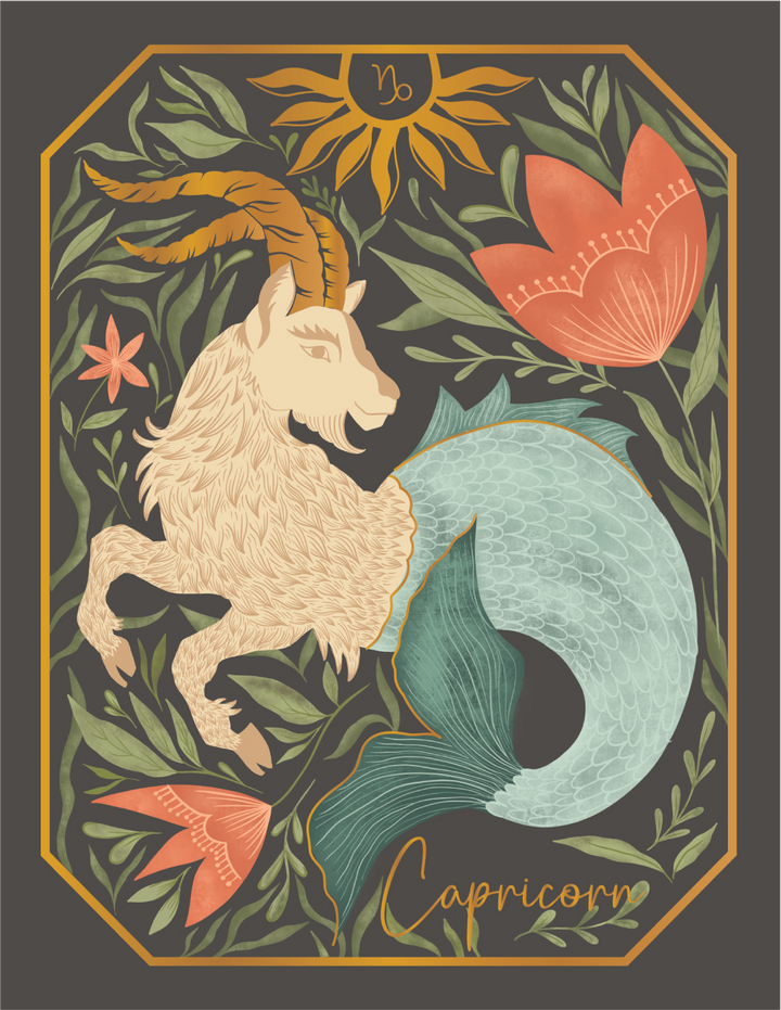 The Capricorn Zodiac Garden Gold Foil Greeting Card