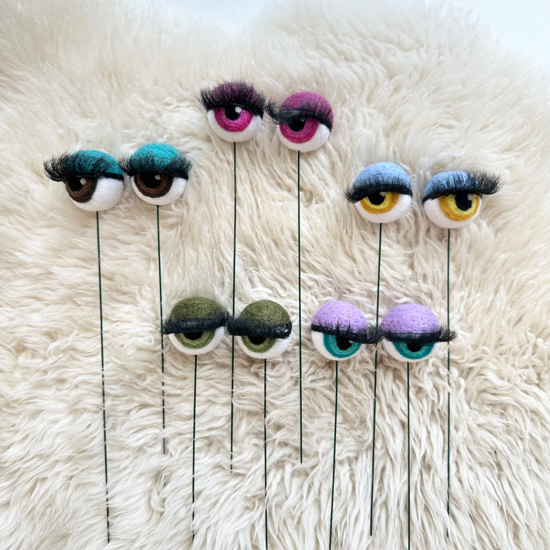Felted Wool Planter Eyeballs with Eyelashes 