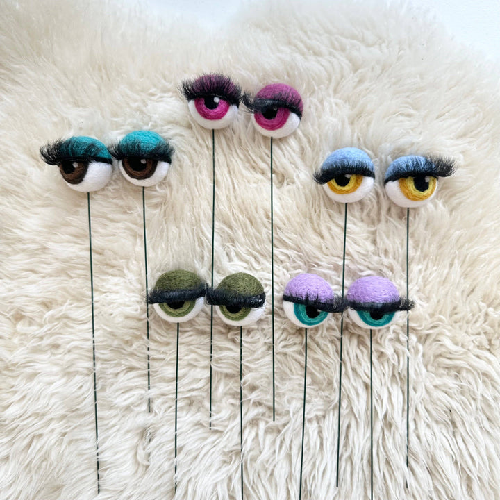 Felted Wool Planter Eyeballs with Eyelashes 