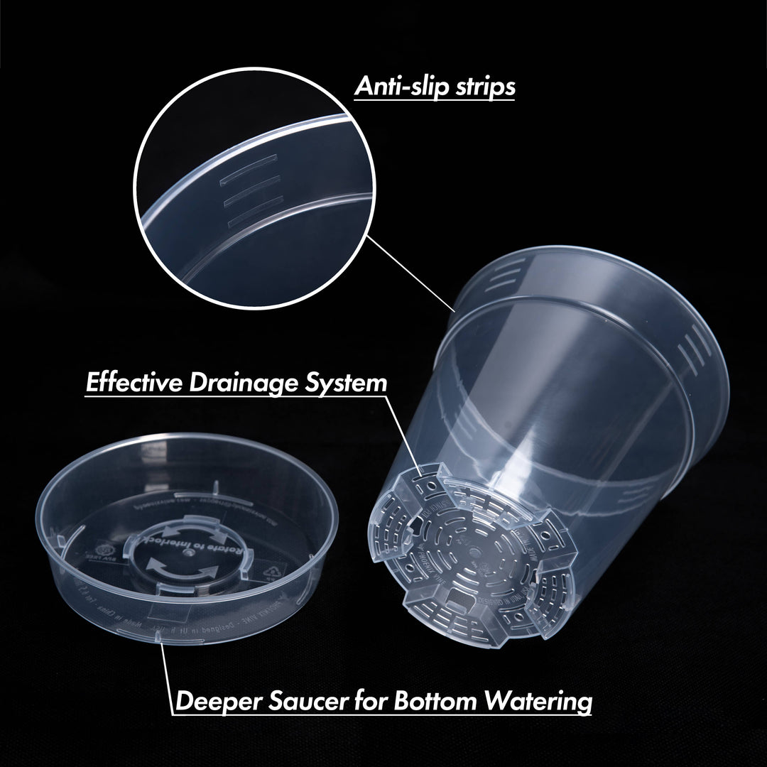 Clear Nursery Pot with an Interlocking Saucer, 6.5" X 7"