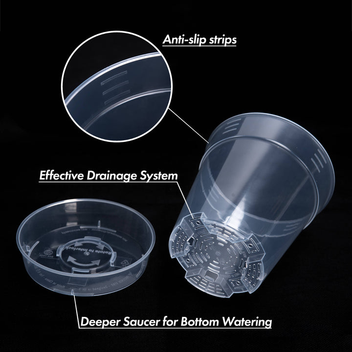 Clear Nursery Pot with an Interlocking Saucer, 6.5" X 7"