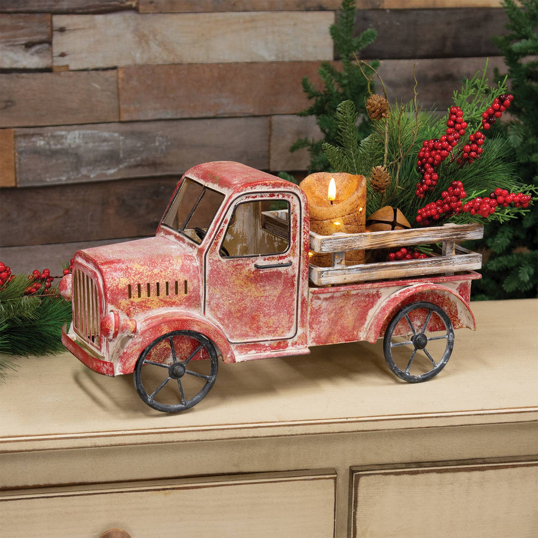 Red Distressed Metal Truck