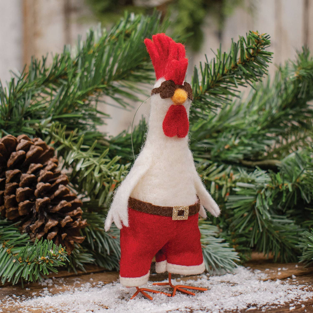 Santa Chicken Christmas Felted Ornament