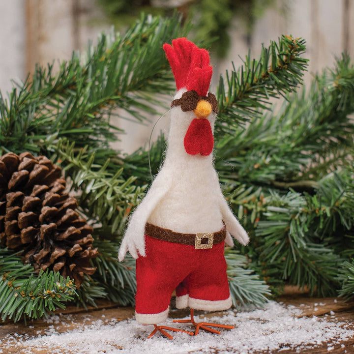 Santa Chicken Christmas Felted Ornament