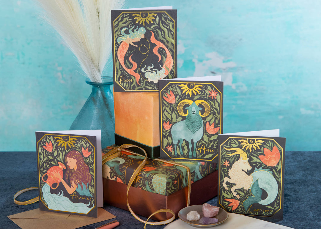 The Aquarius Zodiac Garden Gold Foil Greeting Card