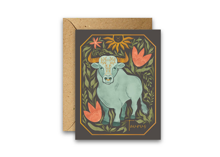 The Taurus Zodiac Garden Gold Foil Greeting Card