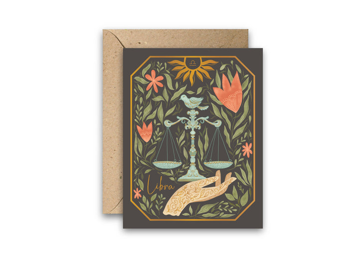 The Libra Zodiac Garden Gold Foil Greeting Card