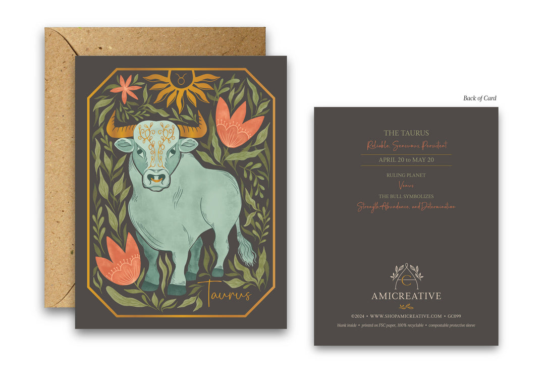 The Taurus Zodiac Garden Gold Foil Greeting Card