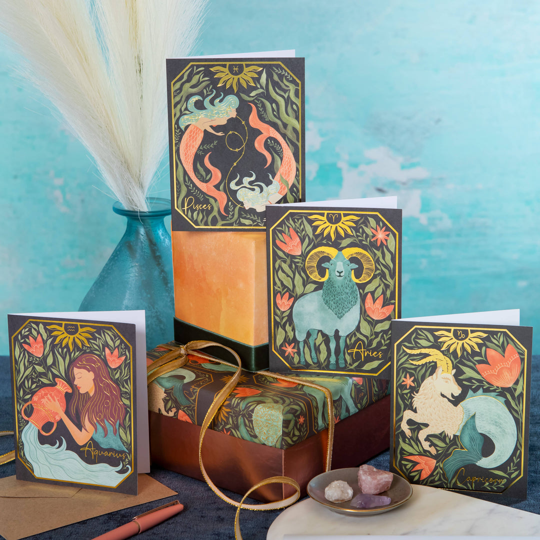 The Aquarius Zodiac Garden Gold Foil Greeting Card