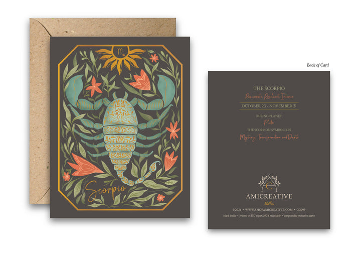 The Scorpio Zodiac Garden Gold Foil Greeting Card