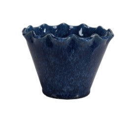 Blue Glaze Ruffled-Edge Stoneware Planter