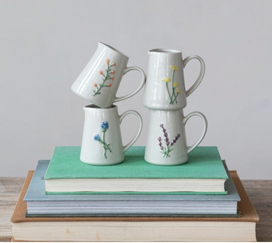 Debossed Botanical Stoneware Creamer