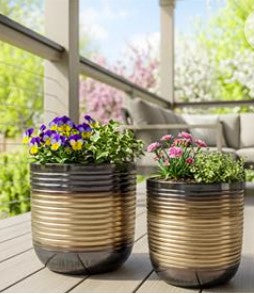 VivaStyle Ceramic-Inspired Metal Planters