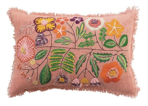 Embroidered Cotton Lumbar Pillow