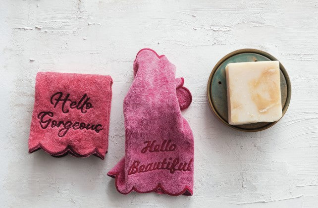 Embroidered Saying Cotton Terry Washcloths