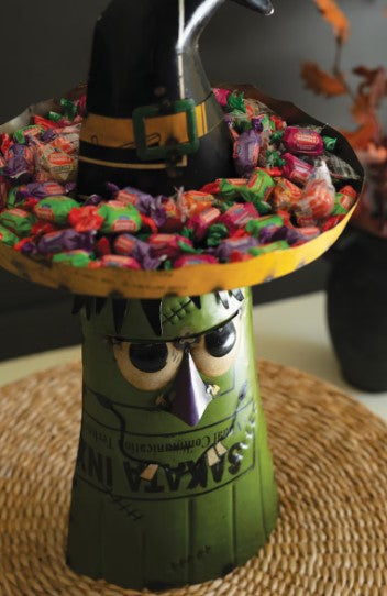 Recycled Iron Green Monster with Candy Bowl Hat