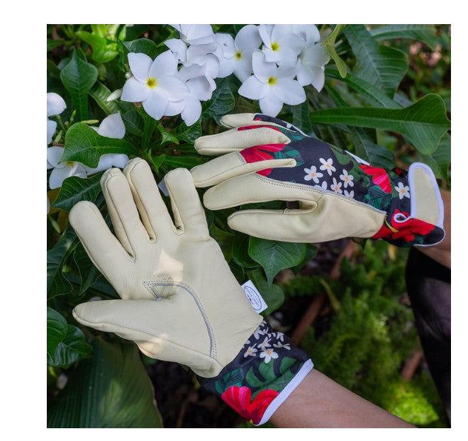 Hibiscus Leather Gloves - Wrist Length