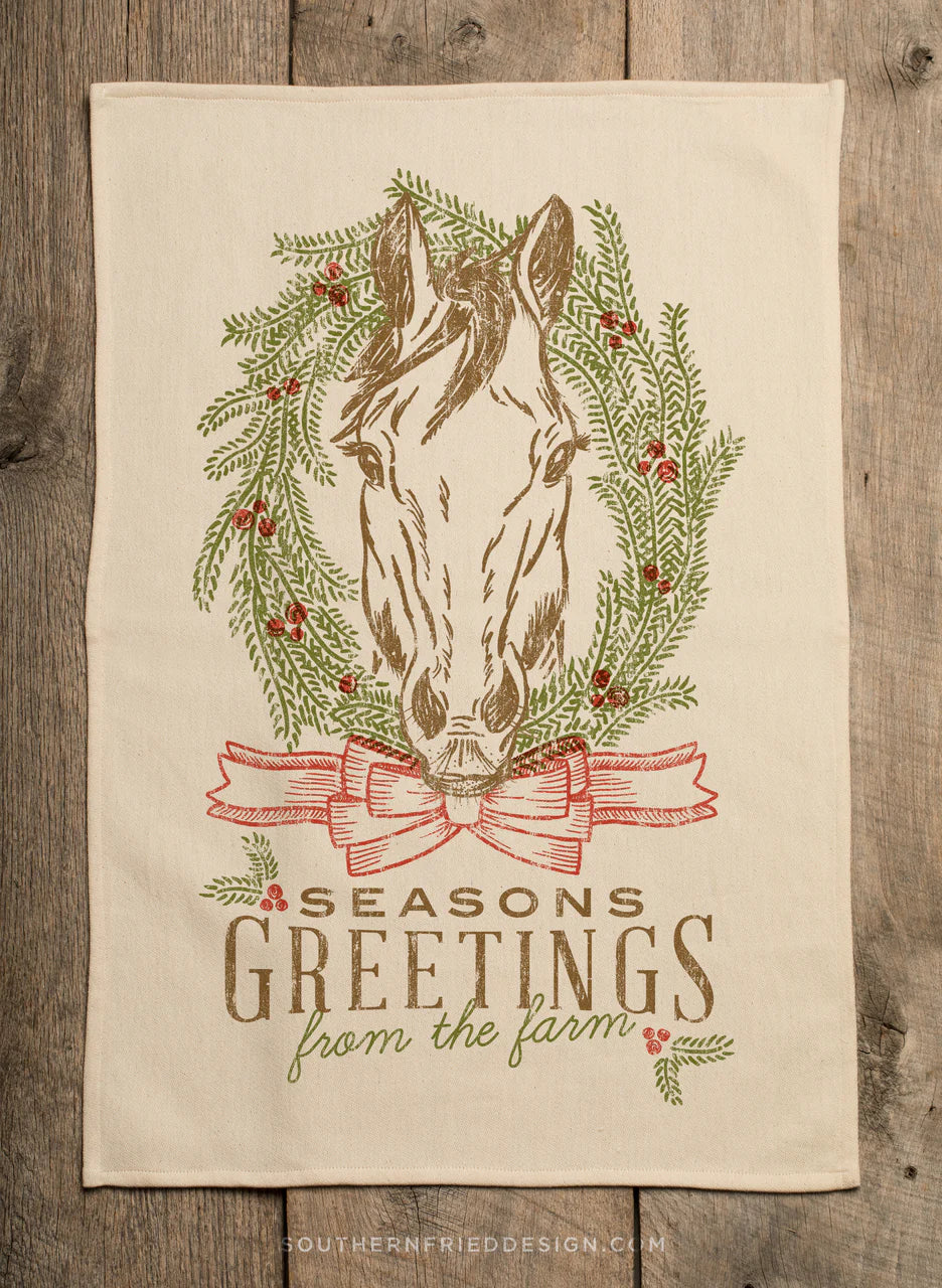 Horse Seasons Greeting Kitchen Towel
