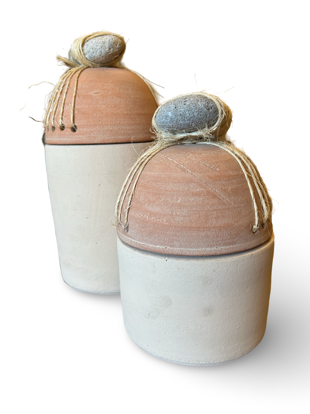 Clay canister w river rock
