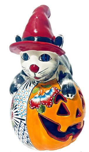 Mexican Talavera Witch Cat Jack O'Lanterns
