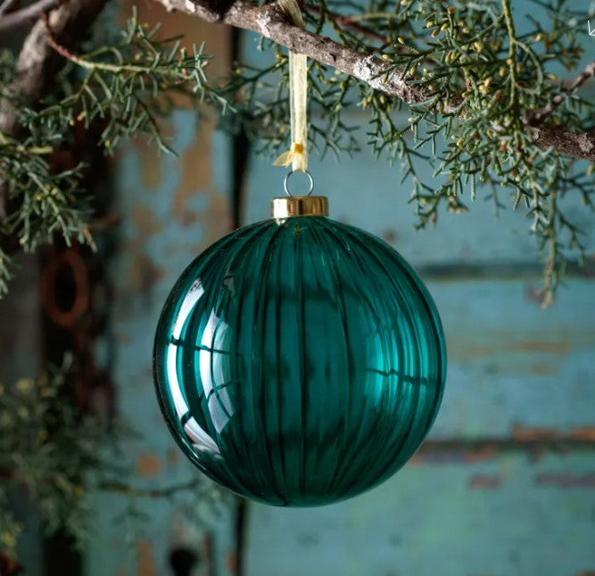 Blue-Green Striped Glass Ornament