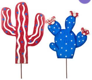 Red & Blue Cactus Yard Stakes