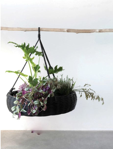 Hand-Woven Hanging Rattan Basket