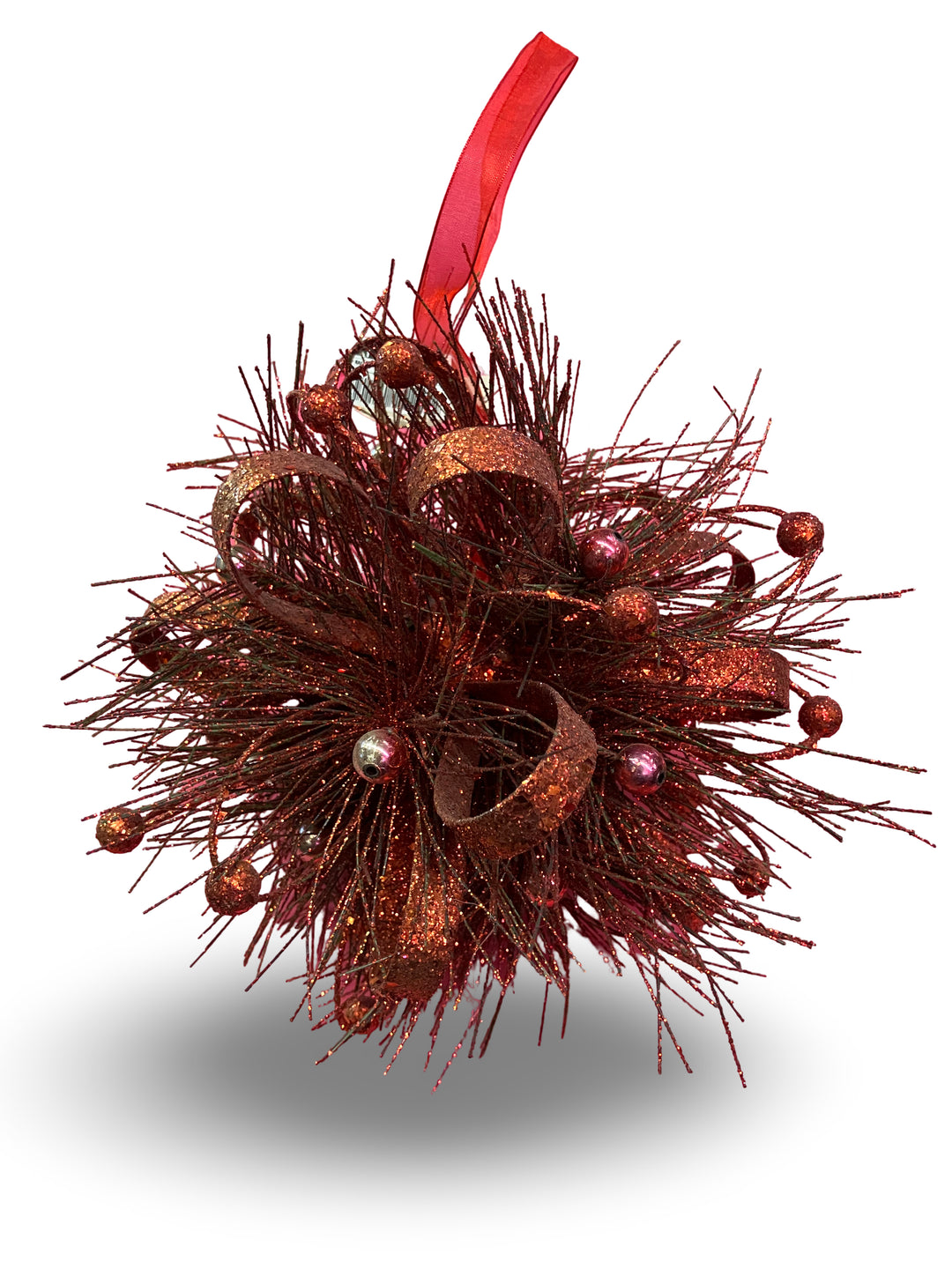 Red Metal Bow w Glitter Spikes Ornament