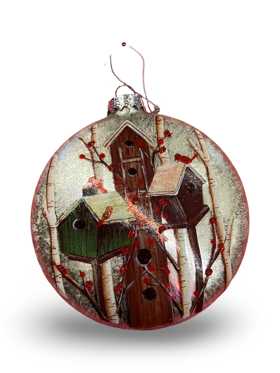 Round Glass Birdhouse Ornament LG