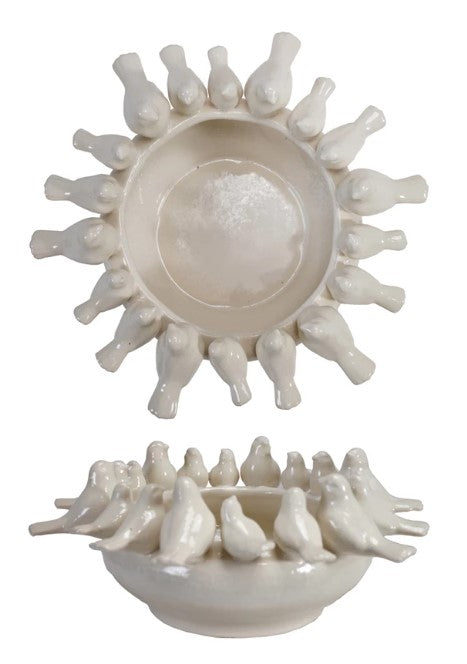 Stoneware Bowl/Planter with 3D Birds on Rim