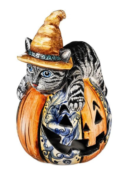 Mexican Talavera Witch Cat Jack O'Lanterns