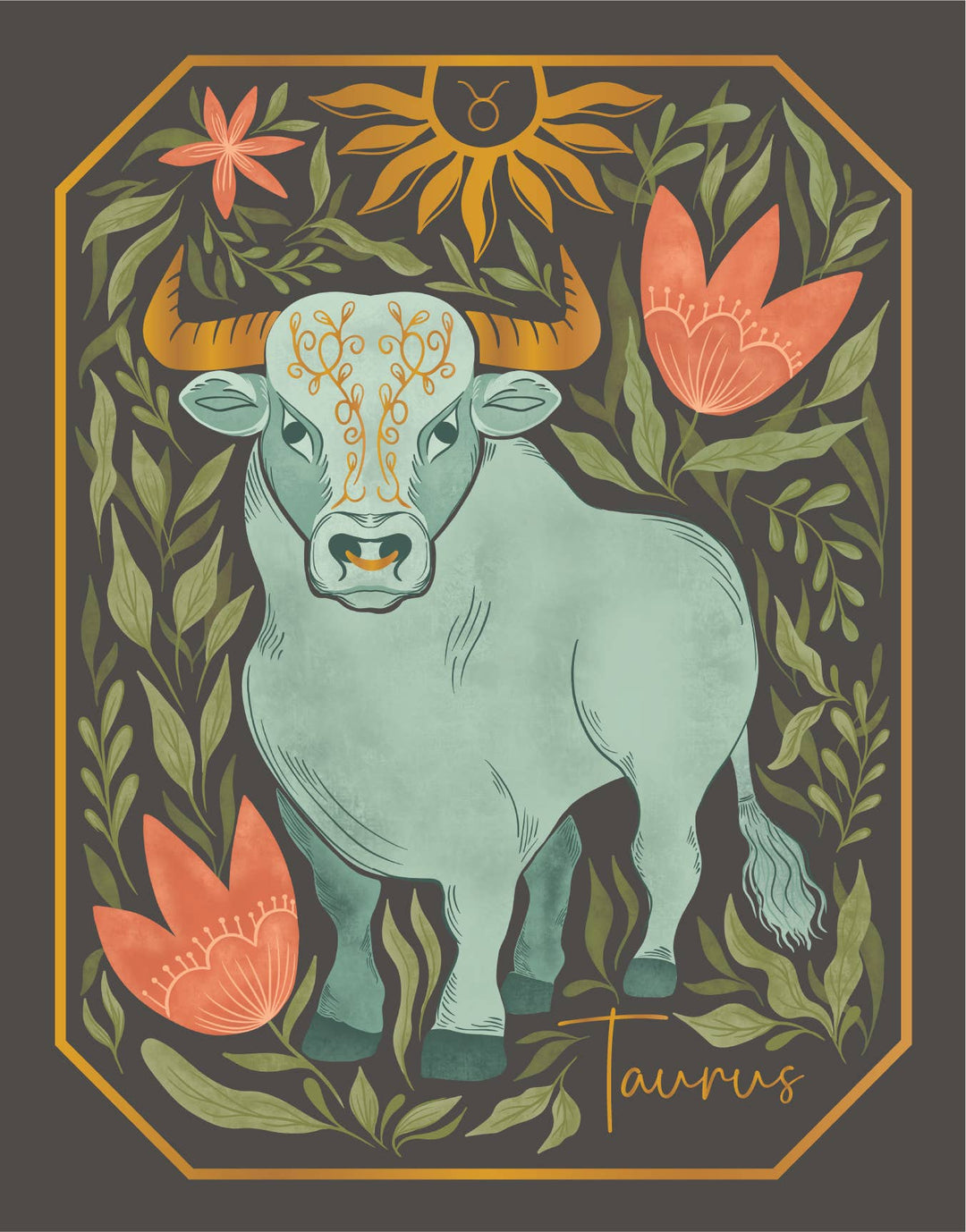 The Taurus Zodiac Garden Gold Foil Greeting Card