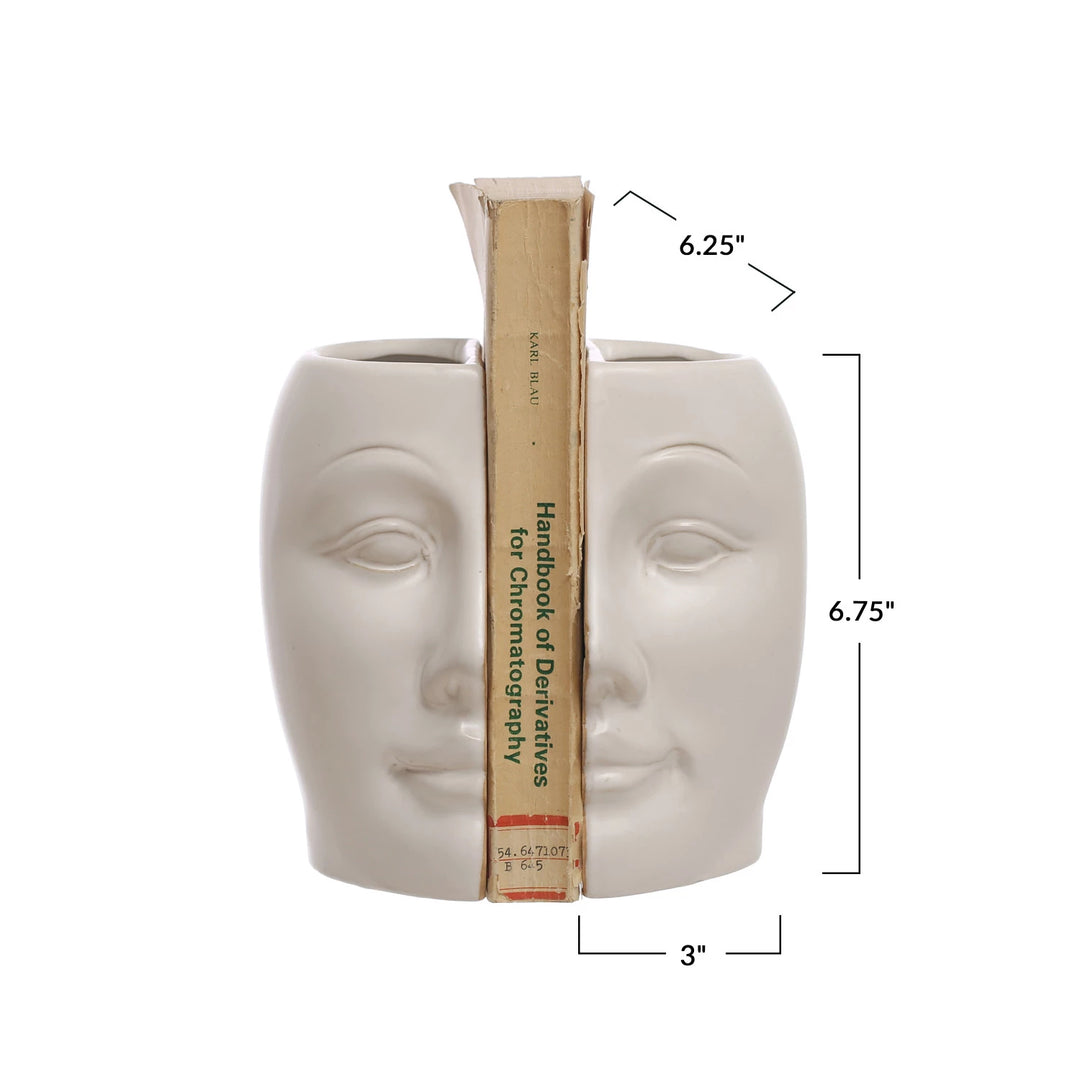 Bloomingville Sculpted Stoneware Face Vase/Bookends