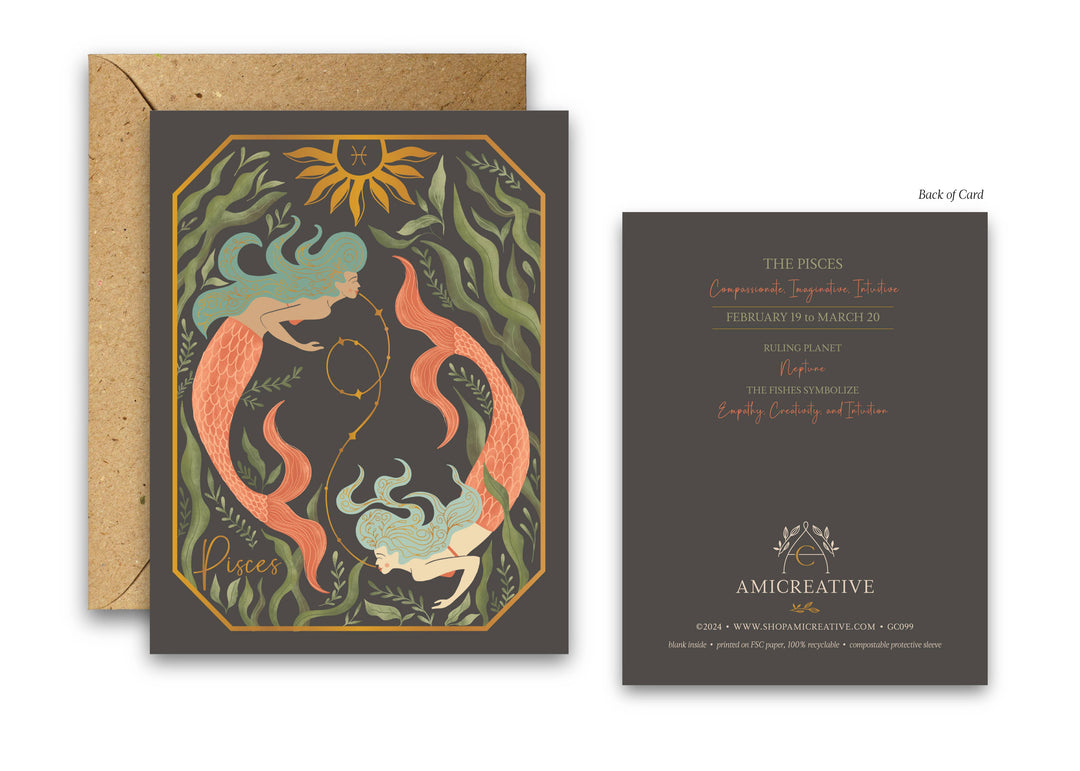 The Pisces Zodiac Garden Gold Foil Greeting Card