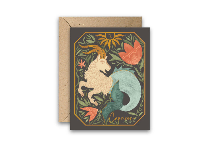 The Capricorn Zodiac Garden Gold Foil Greeting Card