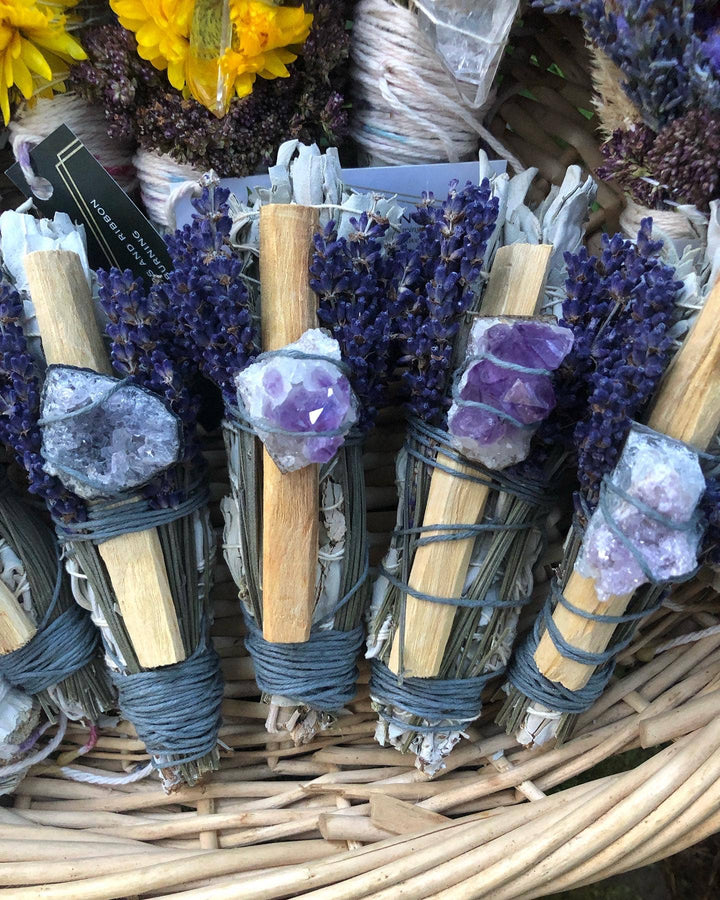 Sage Palo Santo Lavender & Crystal Smudge Wand