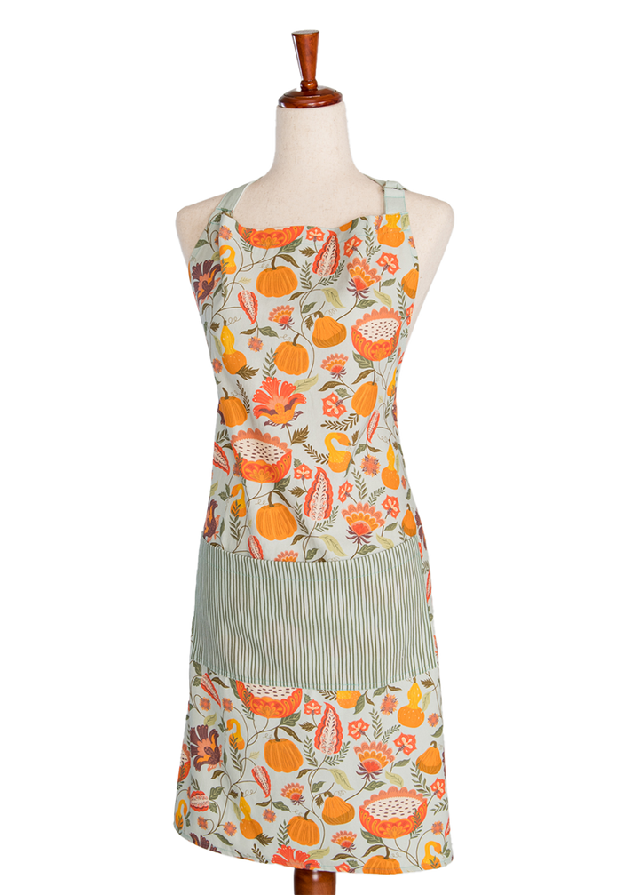 Pumpkin Garden Cotton Apron – Autumn Harvest Design