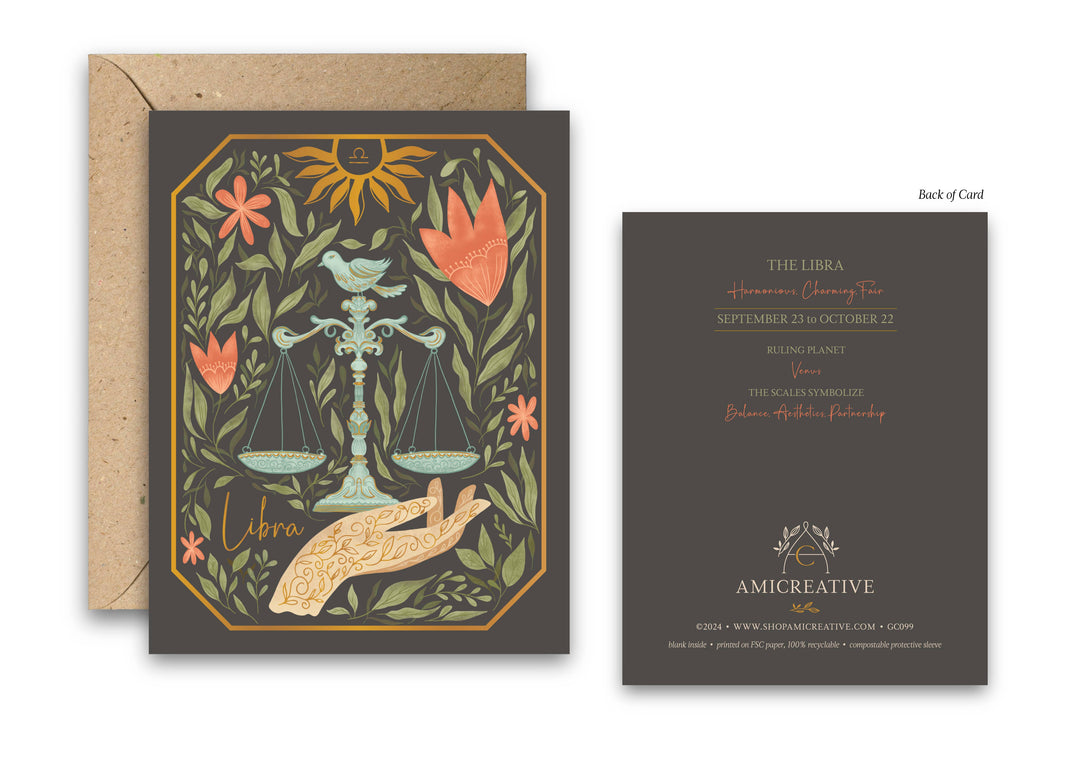 The Libra Zodiac Garden Gold Foil Greeting Card